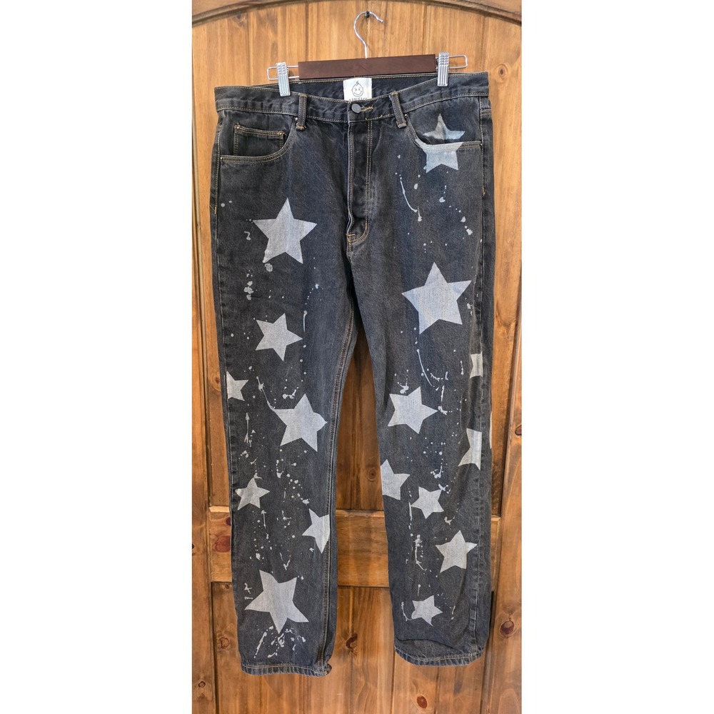 Babyface MNML Star Print Jeans Mens 34x32 Black Excellent Splatter Denim Pants